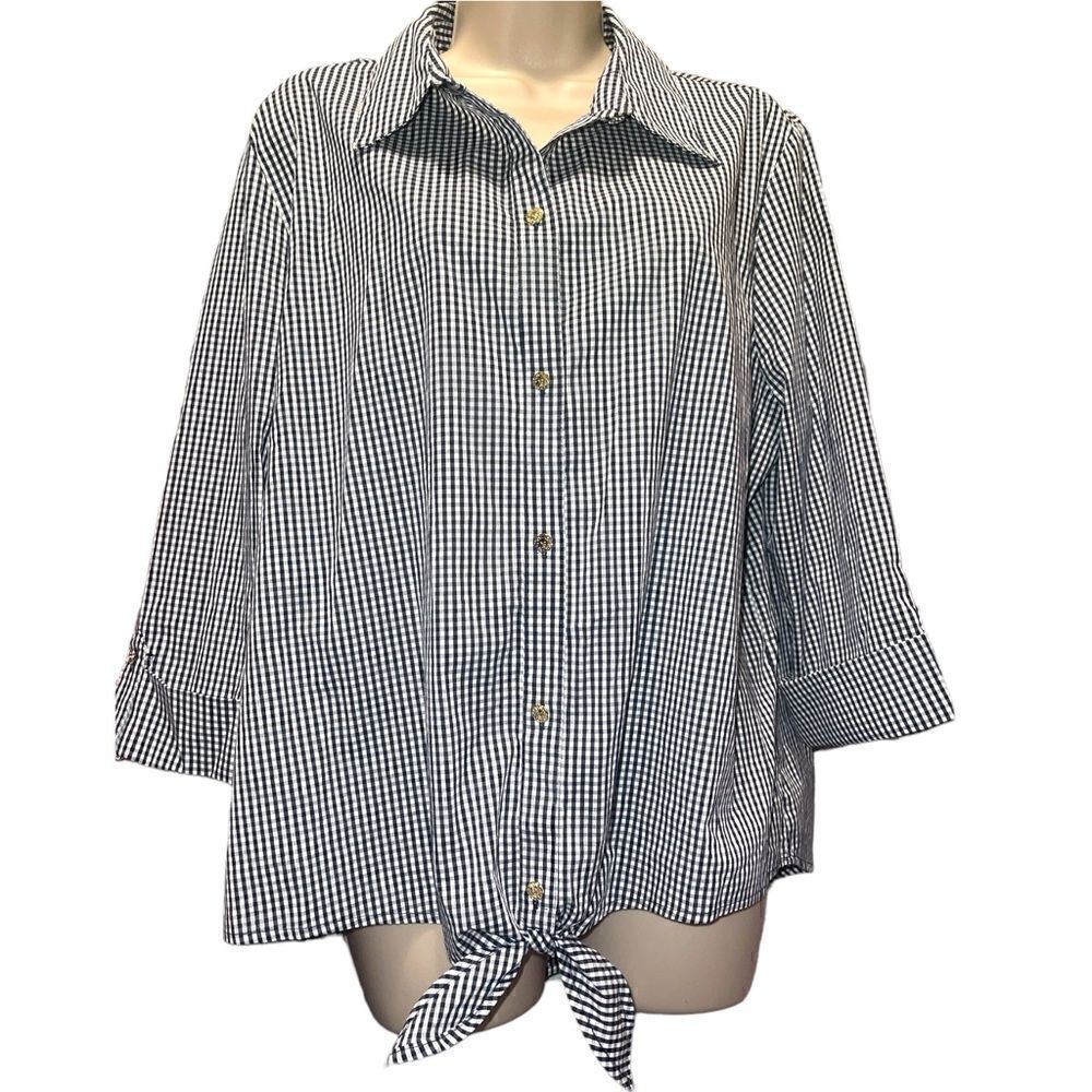 Anne Klein Women Blue 3/4 Sleeve Button-Down Shirt